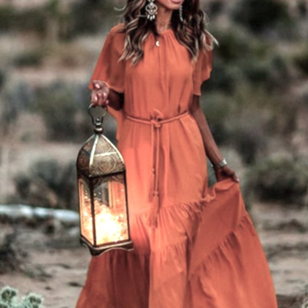 Peach Orange Ruffle Pleated Belt Bohemian Boho